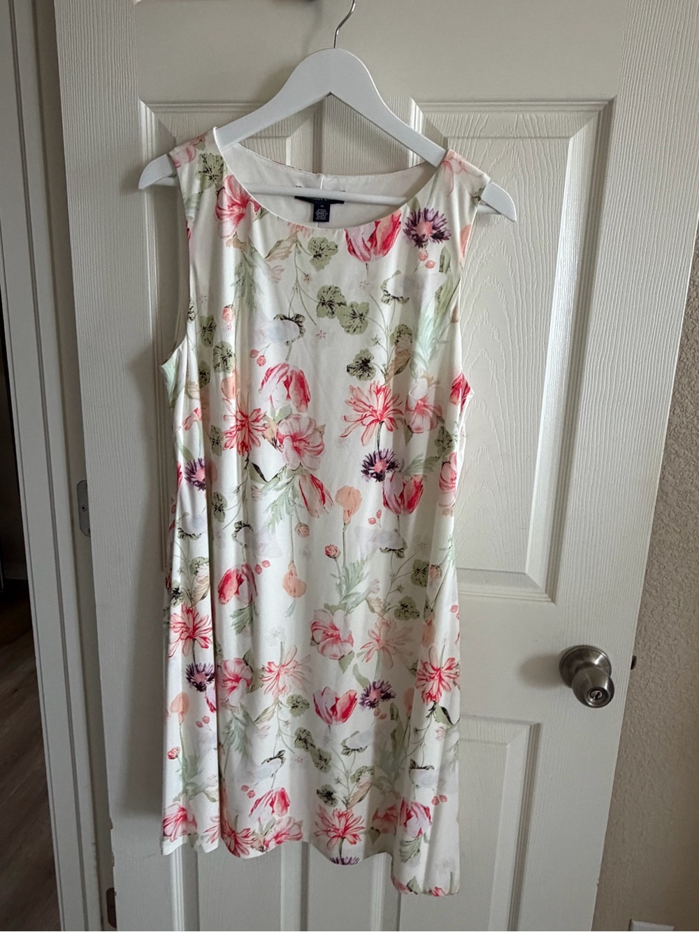 American Living Cream Floral Midi Dress with Pink & Green Accents